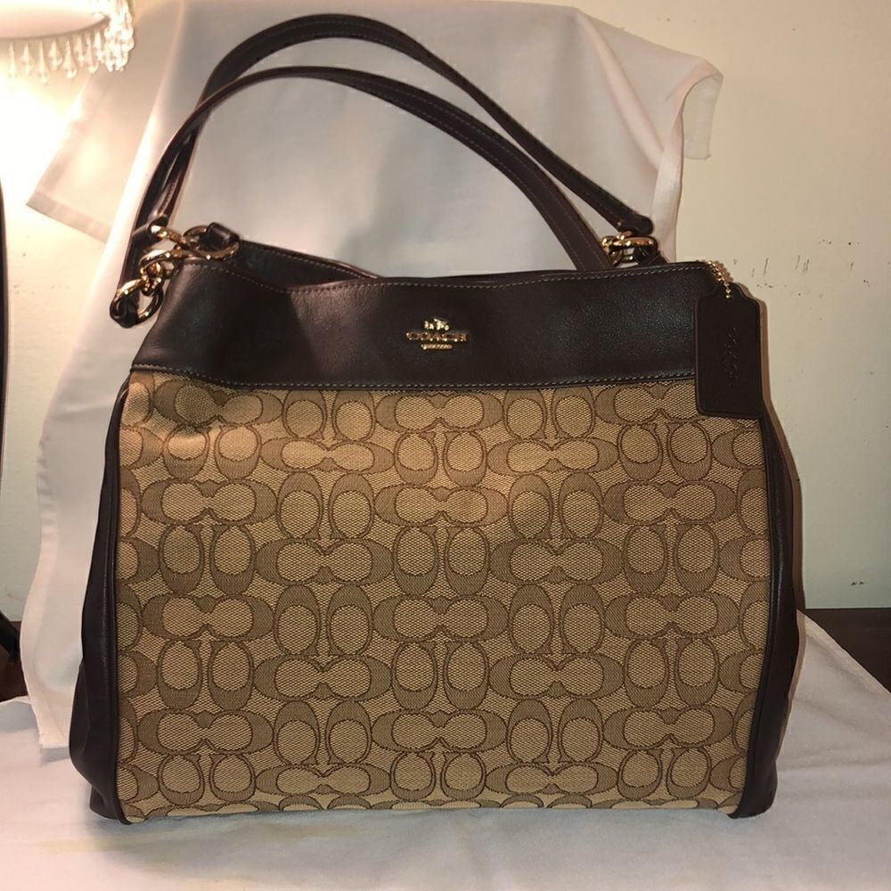 Coach LEXI Shoulder Bag Leather/Signature Jacquard 13" L X 10 3/4" H X 4" - Picture 5 of 12